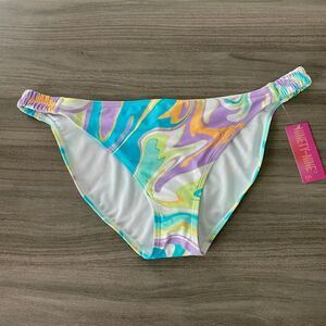 Ninety-Nine Degrees Marble Swirl Elastic Side Tab Hipster Swim Bikini Bottoms